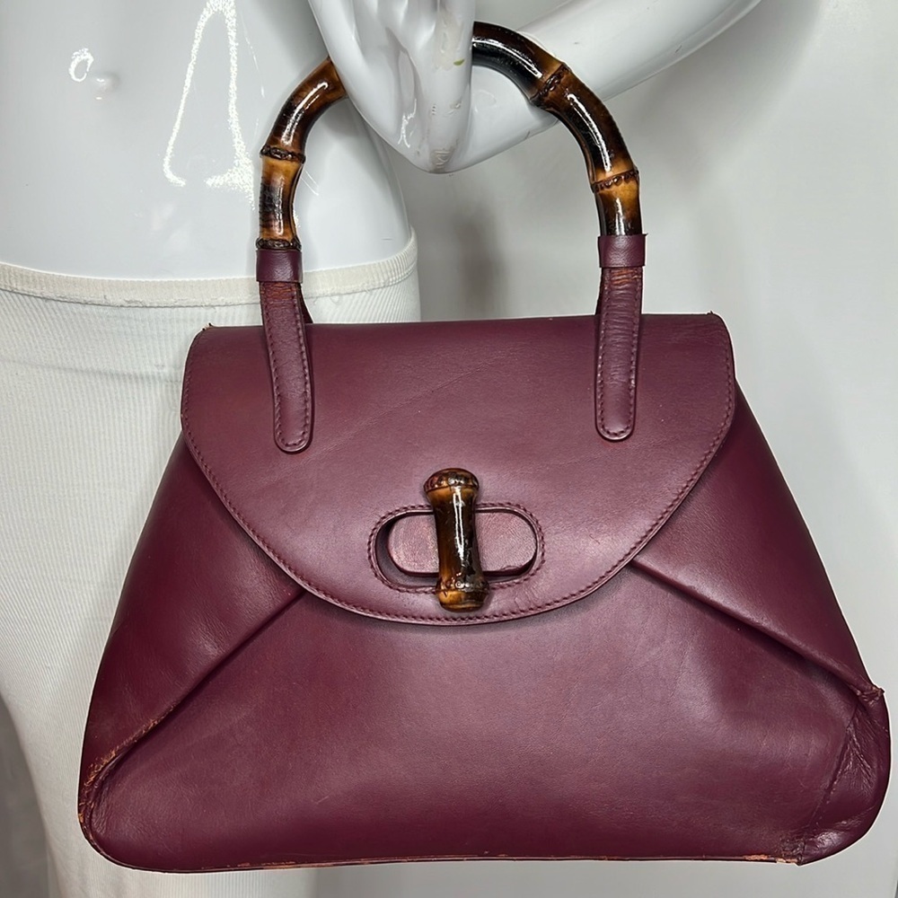 Vintage 1970’s Made in Italy Large Leather Bamboo Handle Handbag